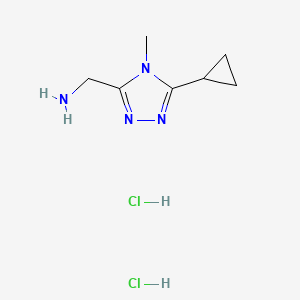 molecular formula C7H14Cl2N4 B1377357 (5-cyclopropyl-4-methyl-4H-1,2,4-triazol-3-yl)methanamine dihydrochloride CAS No. 1432681-51-0