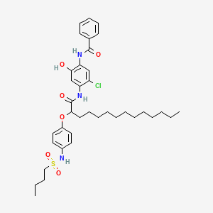 molecular formula C37H50ClN3O6S B13773616 Benzamide, N-[4-[[2-[4-[(butylsulfonyl)amino]phenoxy]-1-oxotetradecyl]amino]-5-chloro-2-hydroxyphenyl]- CAS No. 63573-38-6