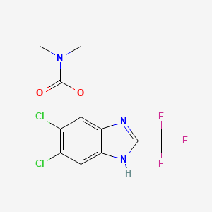 molecular formula C11H8Cl2F3N3O2 B13773736 Carbamic acid, dimethyl-, 5,6-dichloro-2-(trifluoromethyl)-4-benzimidazolyl ester CAS No. 89427-20-3
