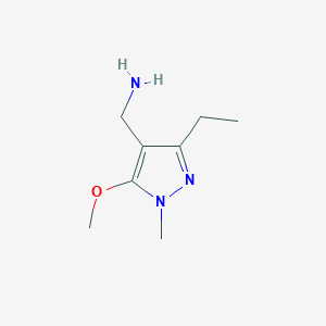 molecular formula C8H15N3O B1377374 (3-ethyl-5-methoxy-1-methyl-1H-pyrazol-4-yl)methanamine CAS No. 1432681-34-9