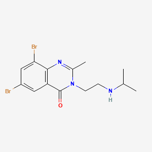 molecular formula C14H17Br2N3O B13773794 4(3H)-Quinazolinone, 6,8-dibromo-2-methyl-3-(2-((1-methylethyl)amino)ethyl)- CAS No. 77300-95-9