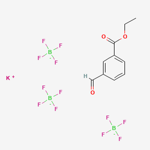 molecular formula C10H10B3F12KO3-2 B13773839 Potassium;ethyl 3-formylbenzoate;tritetrafluoroborate 