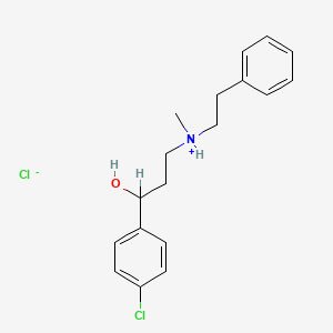 molecular formula C18H23Cl2NO B13773927 Benzyl alcohol, p-chloro-alpha-(2-(alpha-methylphenethylamino)ethyl)-, hydrochloride CAS No. 88838-11-3