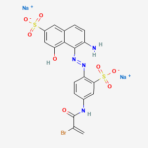 molecular formula C19H13BrN4Na2O8S2 B13774001 2-Naphthalenesulfonic acid, 6-amino-5-[[4-[(2-bromo-1-oxo-2-propenyl)amino]-2-sulfophenyl]azo]-4-hydroxy-, disodium salt CAS No. 70210-40-1