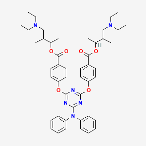 molecular formula C47H58N6O6 B13774023 Benzoic acid, 4,4'-((6-(diphenylamino)-1,3,5-triazine-2,4-diyl)bis(oxy))bis-, bis(3-(diethylamino)-1,2-dimethylpropyl) ester CAS No. 85826-19-3