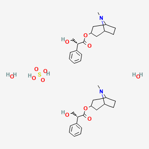 molecular formula C34H52N2O12S B13774076 Sulfuric acid--8-methyl-8-azabicyclo[3.2.1]octan-3-yl 3-hydroxy-2-phenylpropanoate--water (1/2/2) CAS No. 67008-30-4