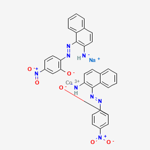 molecular formula C32H20CoN8O6.Na<br>C32H20CoN8NaO6 B13774284 Cobaltate(1-), bis(2-((2-(amino-kappaN)-1-naphthalenyl)azo-kappaN1)-5-nitrophenolato(2-)-kappaO)-, sodium CAS No. 68966-98-3