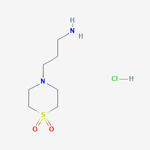 molecular formula C7H17ClN2O2S B1377461 4-(3-Aminopropyl)-1lambda6-thiomorpholine-1,1-dione hydrochloride CAS No. 1432677-72-9