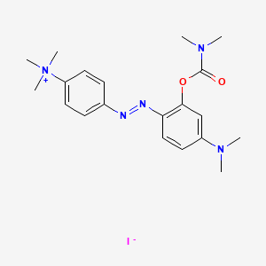 molecular formula C20H28IN5O2 B13774722 Carbamic acid, dimethyl-, 5-(dimethylamino)-2-(p-(dimethylamino)phenylazo)phenyl ester, methiodide CAS No. 72066-27-4