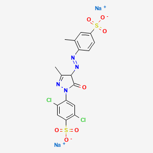 molecular formula C17H12Cl2N4Na2O7S2 B13774918 Benzenesulfonic acid, 2,5-dichloro-4-(4,5-dihydro-3-methyl-4-((2-methyl-4-sulfophenyl)azo)-5-oxo-1H-pyrazol-1-yl)-, disodium salt CAS No. 70815-09-7