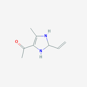 molecular formula C8H12N2O B13774928 Ethanone, 1-(2-ethenyl-2,3-dihydro-5-methyl-1H-imidazol-4-yl)- 