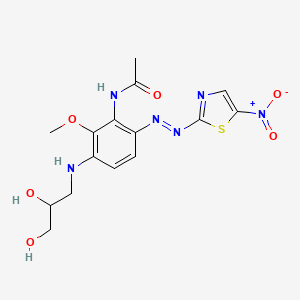 molecular formula C15H18N6O6S B13774946 N-[3-[(2,3-Dihydroxypropyl)amino]-2-methoxy-6-[(5-nitrothiazol-2-YL)azo]phenyl]acetamide CAS No. 63467-10-7
