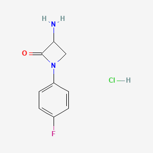 molecular formula C9H10ClFN2O B1377635 3-氨基-1-(4-氟苯基)氮杂环丁-2-酮盐酸盐 CAS No. 1443979-37-0