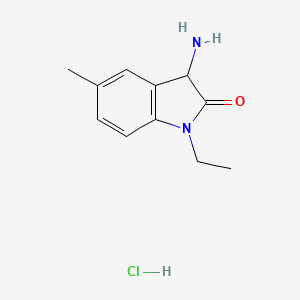 molecular formula C11H15ClN2O B1377637 3-amino-1-ethyl-5-methyl-2,3-dihydro-1H-indol-2-one hydrochloride CAS No. 1443979-70-1