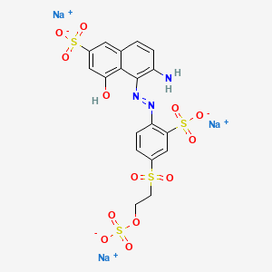 molecular formula C18H14N3Na3O13S4 B13776423 2-Naphthalenesulfonic acid, 6-amino-4-hydroxy-5-((2-sulfo-4-((2-(sulfooxy)ethyl)sulfonyl)phenyl)azo)-, sodium salt CAS No. 85536-92-1