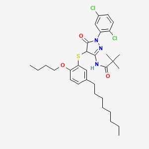 molecular formula C32H43Cl2N3O3S B13776471 N-{4-[(2-Butoxy-5-octylphenyl)sulfanyl]-1-(2,5-dichlorophenyl)-5-oxo-4,5-dihydro-1H-pyrazol-3-yl}-2,2-dimethylpropanamide CAS No. 89035-11-0