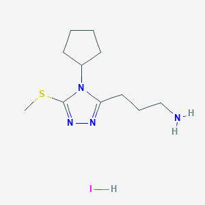 molecular formula C11H21IN4S B1377654 3-[4-cyclopentyl-5-(methylsulfanyl)-4H-1,2,4-triazol-3-yl]propan-1-amine hydroiodide CAS No. 1197609-28-1