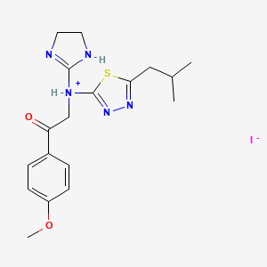 molecular formula C18H24IN5O2S B13776601 4,5-dihydro-1H-imidazol-2-yl-[2-(4-methoxyphenyl)-2-oxoethyl]-[5-(2-methylpropyl)-1,3,4-thiadiazol-2-yl]azanium;iodide CAS No. 69463-99-6
