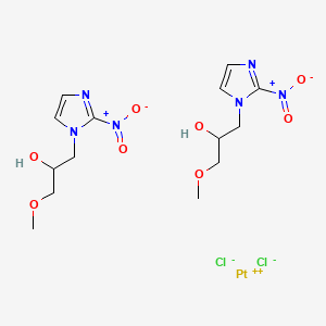 molecular formula C14H22Cl2N6O8Pt B13776751 Platinum, dichlorobis(alpha-(methoxymethyl)-2-nitro-1H-imidazole-1-ethanol-N3)-, (SP-4-2)- CAS No. 84431-15-2