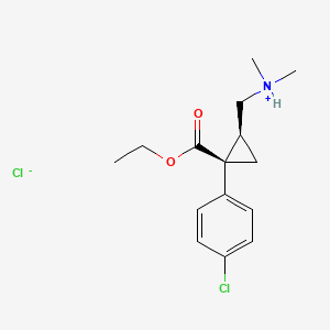 molecular formula C15H21Cl2NO2 B13776873 Cyclopropanecarboxylic acid, 1-(p-chlorophenyl)-2-((dimethylamino)methyl)-, ethyl ester, (Z)-, monohydrochloride CAS No. 85467-68-1