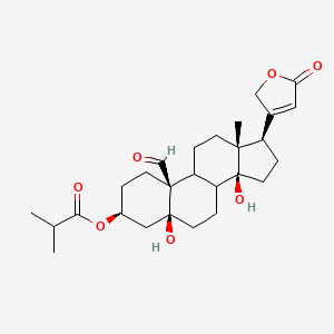 molecular formula C27H38O7 B13776893 [(3S,5S,10S,13R,14S,17R)-10-formyl-5,14-dihydroxy-13-methyl-17-(5-oxo-2H-furan-3-yl)-2,3,4,6,7,8,9,11,12,15,16,17-dodecahydro-1H-cyclopenta[a]phenanthren-3-yl] 2-methylpropanoate CAS No. 63979-70-4