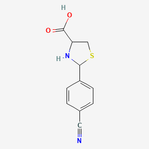 molecular formula C11H10N2O2S B13776962 2-(4-cyanophenyl)-1,3-thiazolidine-4-carboxylic Acid 