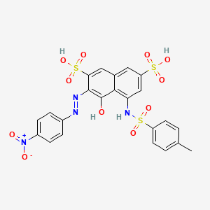 molecular formula C23H18N4O11S3 B13776975 4-Hydroxy-3-((4-nitrophenyl)azo)-5-(((p-tolyl)sulphonyl)amino)naphthalene-2,7-disulphonic acid CAS No. 85409-49-0