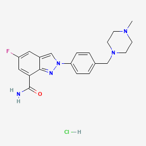 molecular formula C20H23ClFN5O B13776978 5-Fluoro-2-[4-[(4-methyl-1-piperazinyl)methyl]phenyl]-2H-indazole-7-carboxamide hydrochloride 