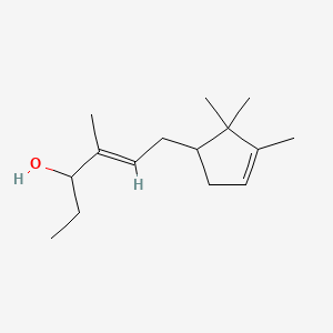 molecular formula C15H26O B13777057 4-Hexen-3-ol, 4-methyl-6-(2,2,3-trimethyl-3-cyclopenten-1-yl)- CAS No. 67801-19-8