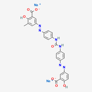 molecular formula C28H20N6Na2O7 B13777143 Disodium 5-((4-((((4-((3-carboxylato-4-hydroxyphenyl)azo)phenyl)amino)carbonyl)amino)phenyl)azo)-3-methylsalicylate CAS No. 67874-60-6