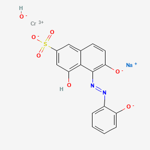molecular formula C16H10CrN2O7S.Na<br>C16H10CrN2NaO7S B13777330 sodium;chromium(3+);4-hydroxy-6-oxido-5-[(2-oxidophenyl)diazenyl]naphthalene-2-sulfonate;hydroxide CAS No. 94276-30-9