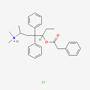 molecular formula C29H36ClNO2 B13777391 Acetic acid, phenyl-, (4-(dimethylamino)-2,2-diphenyl-1-ethyl)pentyl ester, hydrochloride CAS No. 66967-59-7