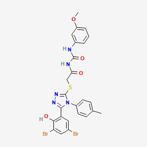 molecular formula C25H21Br2N5O4S B13777485 Acetamide, 2-((5-(3,5-dibromo-2-hydroxyphenyl)-4-(4-methylphenyl)-4H-1,2,4-triazol-3-yl)thio)-N-(((3-methoxyphenyl)amino)carbonyl)- CAS No. 97399-36-5
