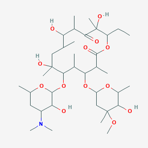 molecular formula C37H67NO13 B137775 6-[4-(Dimethylamino)-3-hydroxy-6-methyloxan-2-yl]oxy-14-ethyl-7,10,13-trihydroxy-4-(5-hydroxy-4-methoxy-4,6-dimethyloxan-2-yl)oxy-3,5,7,9,11,13-hexamethyl-oxacyclotetradecane-2,12-dione CAS No. 150369-31-6