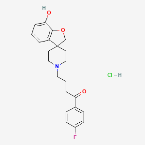 molecular formula C22H25ClFNO3 B13777505 Butyrophenone, 4'-fluoro-4-(7-hydroxyspiro(benzopyran-3(2H),4'-piperidin)-1'-yl)-, hydrochloride, hemihydrate CAS No. 73962-19-3