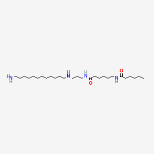 molecular formula C27H56N4O2 B13777528 Hexanamide, N-[3-[(12-aminododecyl)amino]propyl]-6-[(1-oxohexyl)amino]- CAS No. 68039-21-4