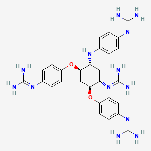 molecular formula C28H37N13O2 B13777657 Rel-N,N'''-[[(1R,3S,4S,6R)-4-[(aminoiminomethyl)amino]-6-[[4-[(aminoiminomethyl)amino]phenyl]amino]-1,3-cyclohexanediyl]bis(oxy-4,1-phenylene)]bisguanidine 