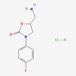 molecular formula C10H12ClFN2O2 B1377775 5-(Aminomethyl)-3-(4-fluorophenyl)-1,3-oxazolidin-2-one hydrochloride CAS No. 1177340-06-5