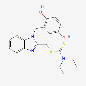 molecular formula C20H23N3O2S2 B13777778 Carbamodithioic acid, diethyl-, (1-((2,5-dihydroxyphenyl)methyl)-1H-benzimidazol-2-yl)methyl ester CAS No. 88797-52-8