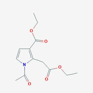 molecular formula C13H17NO5 B13777962 Ethyl 2-((ethoxycarbonyl)-methyl)-1-acetyl-1H-pyrrole-3-carboxylate 