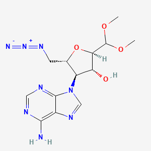 molecular formula C13H18N8O4 B13778159 4-(6-Amino-9H-purin-9-YL)-2,5-anhydro-6-azido-4,6-dideoxy-dimethyl acetal-L-mannose 
