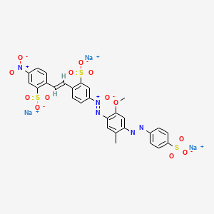 molecular formula C28H20N5Na3O13S3 B13778262 Trisodium 5-((2-methoxy-5-methyl-4-((4-sulphonatophenyl)azo)phenyl)-N,N,O-azoxy)-2-(2-(4-nitro-2-sulphonatophenyl)vinyl)benzenesulphonate CAS No. 84852-30-2