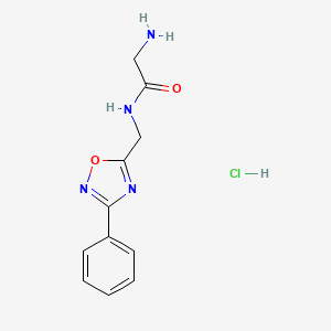 molecular formula C11H13ClN4O2 B1377833 2-amino-N-((3-phenyl-1,2,4-oxadiazol-5-yl)methyl)acetamide hydrochloride CAS No. 1435804-72-0
