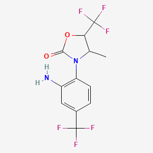 molecular formula C12H10F6N2O2 B1377834 3-[2-Amino-4-(trifluoromethyl)phenyl]-4-methyl-5-(trifluoromethyl)-1,3-oxazolidin-2-one CAS No. 1394767-33-9
