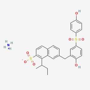 molecular formula C27H29NO7S2 B13778453 azanium;1-butan-2-yl-7-[[2-hydroxy-5-(4-hydroxyphenyl)sulfonylphenyl]methyl]naphthalene-2-sulfonate CAS No. 66327-55-7