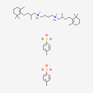 molecular formula C50H84N2O6S2 B13778465 Ammonium, tetramethylenebis(2-methyl-4-(2,6,6-trimethyl-1-cyclohexen-1-yl)butyl)bis(dimethyl-, bis(p-toluenesulfonate), sesquihydrate CAS No. 66827-30-3