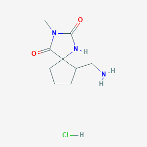 molecular formula C9H16ClN3O2 B1377851 6-(Aminomethyl)-3-methyl-1,3-diazaspiro[4.4]nonane-2,4-dione hydrochloride CAS No. 1375473-41-8