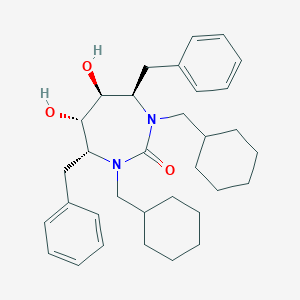 molecular formula C33H46N2O3 B137786 2H-1,3-Diazepin-2-one, 1,3-bis(cyclohexylmethyl)hexahydro-5,6-dihydroxy-4,7-bis(phenylmethyl)-, (4R,5S,6S,7R)- CAS No. 153182-61-7