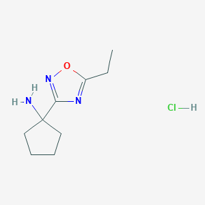 molecular formula C9H16ClN3O B1377860 1-(5-Ethyl-1,2,4-oxadiazol-3-yl)cyclopentan-1-amine hydrochloride CAS No. 1375472-78-8