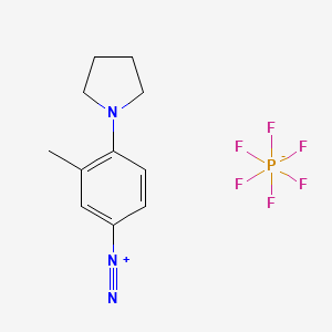 molecular formula C11H14F6N3P B13778726 Benzenediazonium, 3-methyl-4-(1-pyrrolidinyl)-, hexafluorophosphate(1-) CAS No. 68015-90-7